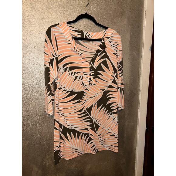 Tommy Bahama Resort Vacation Comfort V-neck Tropical Palm 3/4 Sleeves Dress - Picture 3 of 7